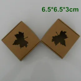 6.5*6.5*3cm Kraft Paper Packaging Box Wedding Party Gift Packing Box With MAPLE LEAF Window For DIY Handmade Soap Jewelry Chocolate Candy