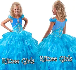 Werbowy promocyjna sukienka warstwowa kwiatowe rękawy Ruffled spódnica suknia konkursowa suknia Ritzee Girl's Organza Girls