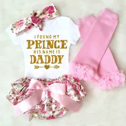 РЕБЁНОК 4шт одежда Комплекты для новорожденных INS Onesies Romper + цветочные шорты + повязка + леггинсы Set I Found My Princess Его зовут Папа