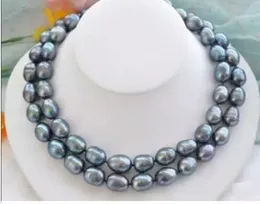 NOBLEST RARE NATURAL 12-15MM SOUTH SEA BLACK BLUE PEARL NECKLACE 35" GOLD CLASP