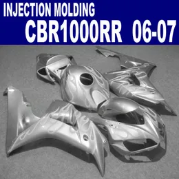 Gratis fraktkassett för Honda-formsprutning CBR1000RR 06 07 CBR1000 RR 2006 2007 Silver Plastic Fairings Set VV79