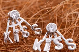 925 Sterling Silver Stud Earrings Fashion Jewelry Letter Words Kiss Diamond Crystal Elegant Style Earring for Women Girls 100pcs