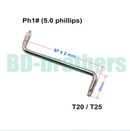 T20 / T25 + 5.0mm Phillips PH1 # Chave De Fenda Com Furo Z Chaves De Fenda Ferramenta para Auto Fender de Carro 400 pçs / lote