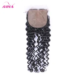 Silk Base Closure Peruvian Indian Malaysian Brasilian Top Lace Hair Closure Obehandlade Remy Kinky Curly Virgin Hair Extensions