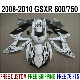 High quality bodywork set for SUZUKI GSXR750 GSXR600 2008-2010 K8 fairings K9 GSX-R600/750 08 09 10 white black Corona fairing kit KS61