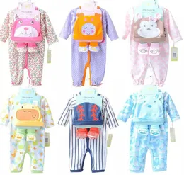 2016 spädbarn baby rompers bodysuits pojkar tjejer långärmad djur romer + hatt + strumpor 3pcs uppsättning bomull nyfödd babys kläder 6colors # 3793