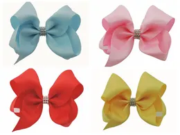 20 pcs 18CM solid colour ribbon ABC hair bows clips with a row CZ diamond Party Pageant headwear Accessories HD3492