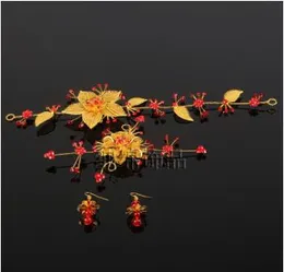 Red Chinese bride headdress costume show hair clothing accessories Jewelry Wedding Toast dress Wo flower