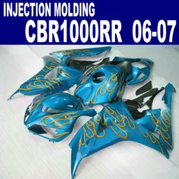 Kit carenatura personalizzato per HONDA Stampaggio a iniezione CBR 1000 RR 06 07 fiamme gialle in blu CBR1000RR 2006 2007 Set carene ABS AQ79