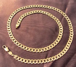 Stilig Forsooth 100% 24K Gul Guld Figaro Curb Link Kedja Halsband 23,6 tum 7mm Gratis fraktgåva