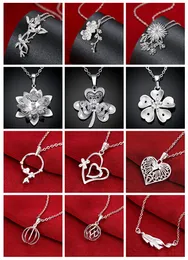 Mix Style 5st/Lot 925 Silver Necklace Crystal Heart Lantern Bamboo Chrysanthemum Plum Blossom Clover Pendant Charm Halsband