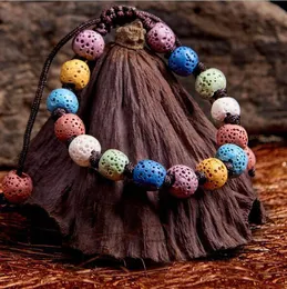 Mode Bohemian Färgglada Lava Stone Bead Armband för Kvinnor Smycken Accessory Essential Oil Diffuser Armband