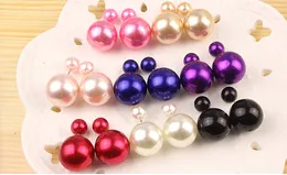 2015 Brand New Fashion 8mm&16mm Two Ends Pearl Earring Stud Candy Color Ball Women Earrings