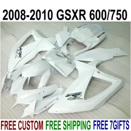 High quality fairing kit for SUZUKI GSXR750 GSXR600 2008 2009 2010 K8 K9 all white fairings set GSXR 600 750 08-10 TA37