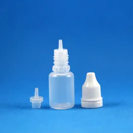 100 uppsättningar 10 ml 1/3 oz plastdropparflaskor mjuka pressbara med manipulationsbevis lockar lång tunn nålspets munstycke för flytande ögondropp lotion oljelagring 10 ml