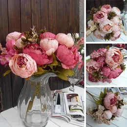 Hot New Bouquet Elegant Peony Flowers Fake Leaf Home Wedding Party Decor Dekoration Gratis frakt Gratis Frakt FZH035