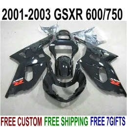 7ギフトパーフェクトフィット鈴木GSX-R600 GSX-R750 01 02 03フェアリングキットK1 GSXR600 / 750 2001-2003すべての光沢のある黒のフェアリゾーンセットXA87