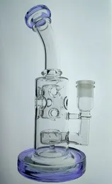 Lila 21.5cm lång / fog 14.4mm Glas Bongs Fab äggkrokor Torus Rökning Vattenrör Straight Fabego Oil Dab Rigs Honeycomb Perc Shisha