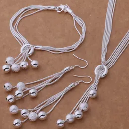 Kvinnors mode 925 Silver pläterade pärlor droppe örhängen kedja halsband armband smycken set smycken gåva för kärlek familj