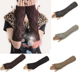 Wholesale-新しい女性冬の手首の腕手の暖かいニットロングフィンガーレス手袋ミトン送料無料Zng4s