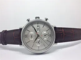 Nowy przyjeżdża do góry Zegarek męski Kwarcowy Stopwatch Męski Chronograph Wristwatch Brown Skórzany Zegarek Wrist Watch dla Men W13