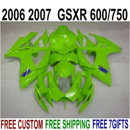 Ny Fairing Kit för Suzuki GSX-R600 / 750 06 07 Fairings K6 GSXR 600 750 2006 200 Alla Green Plastic Motobike Set NS60