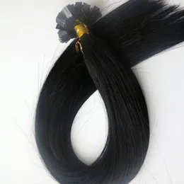 150g 1set = 150strands Pre Bonded Flat Tip Hair Extensions 18 20 22 24 cali # 1 / Jet Black Brazylijski Indian Remy Human Keratyn Hair