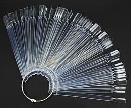 Wholesale-wholesale 2015 False Nail Art Tips Sets Board Fan Shape Display Tools Polish Gel Practice Clear Transparent Decoration 50 pcs