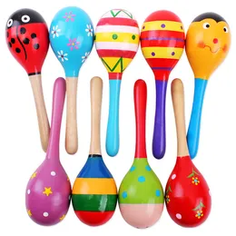 Wooden Toy Cute Rattle Mini Baby Sand Hammer Baby Toys Musical Instruments Educational Toys Mixed Colours