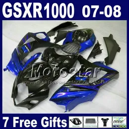 스즈키를위한 ABS 오토바이 페어링 키트 GSXR1000 2007 GSXR1000 2008 블루 블랙 플라스틱 페어링 세트 K7 GSXR 1000 07 08 HS16SEAT 카울