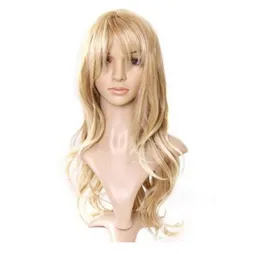 Woodfestival długi blondynka kręcone perukę luźne faliste syntetyczne peruki dla kobiet wysokiej temperatury jedwabne włosy 26 cali