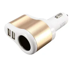 3 i 1 Dual USB-portar Aluminium Billaddare Cigarettändare Power Socket Adapter Universal för iPhone 7 Samsung S7 HTC BlackBerry