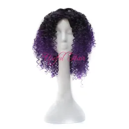 Kinky Curly Bounce Twist Comfort Micro Braid Wig African American Janaminac Curly Ombre Lila Färg 18inch Syntetiska peruker för svarta kvinnor