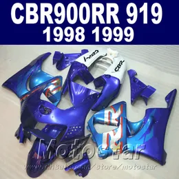 Gratis Anpassa Bodykits för Honda CBR900RR Fairings 1998 1999 Blue White CBR919 98 99 ABS FAIRING KIT QD4