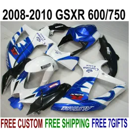 ABS Zestaw dochodów dla Suzuki GSX-R750 GSX-R600 2008 2009 2010 K8 K9 Blue White Corona Fairings Set GSXR 600 750 08-10 TA38