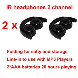 Hosentliga 2 st infraröd stereo trådlösa hörlurar fällbart headset ir i biltak DVD eller nackstöd DVD -spelare dubbelkanal