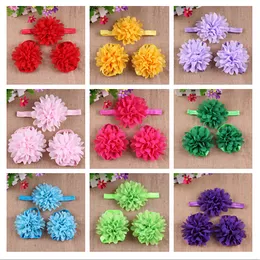 Chundie Bambini FIORE DI CHIFFON Fascia per capelli Sandali a piedi nudi Abito in tre pezzi Fascia per capelli Fiori per piedi 10 colori