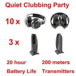 Sistema Silent Disco Compete Sistema Black Folding Wireless Headphones - pacote de festa de discoteca silenciosa, incluindo 10 receptores dobráveis ​​e 3 transmissores 200m Distance