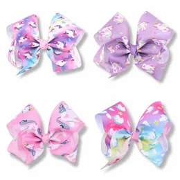 10pcs Girls Jojo Unicorn 8 inch hair Bows Alligator Clips big Paint Love ombre rainbow bowknot hairpins headwear bobbles Accessories HD3514