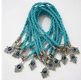100 stks / partij Hamsa Hand Evil Eye Light Blue String Bracelets Lucky Charms Hanger
