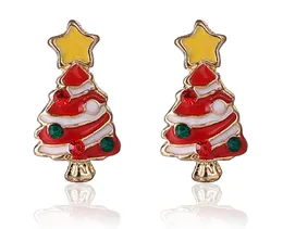 Julgran Stud Örhängen Korea Fashion Exquisite Diamond Cute Christmas Gift 20mm 5G Alloy + Enamel Rhinestone