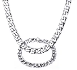 Ny ankomst Fantastisk silver 6mm/8mm rostfritt stål Fashion Soft NK Curb Link Chain Necklace Armbandsmycken Set för unisex