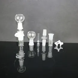 Hookahs oil rig 14.5 & 18.8 glass male -male adapter/dome/glass nail/plastic clip/recycler bottom set for water pipe