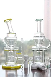 Bong in vetro spesso verde e giallo Alta qualità 14,4 mm Fumo con narghilè Tubi per acqua in vetro Oril Rigs Bong Recycler Headyshop 2016