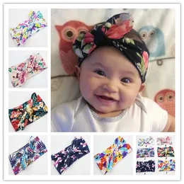 Tjejtryck Bohemian Hair Accessoarer Baby Headbands Bomull Tyg Turban Twist Head Wrap Kanin Öron Huvudband Spädbarn Hårband FD6558