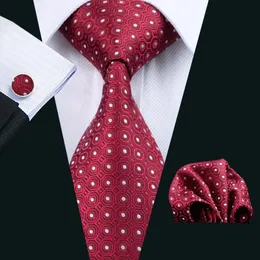 Fast Shipping Tie Set Marron White Dot Silk Mens Pocket Square Classic Silk Jacquard Woven Wedding Business Casual Necktie N-1018