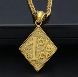 Men's 18K Gold Plated Hip Hop 1% One percent Pendant Necklace with 5mm 70cm Cuba Chain Necklace HIGH QUALITY vermeil hip hop jewelry.