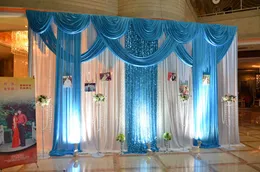 3*4m Wedding Party Ice Silk Fabric Drapery White Blue Color With Swag Stage Prop Fashion Drape Curtain Backdrop