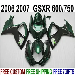Lägsta Pris Fairing Kit för SUZUKI GSXR600 GSXR750 06 07 K6 Ljusgrön Svart Fairings Set GSX-R 600 750 2006 2007 V29F
