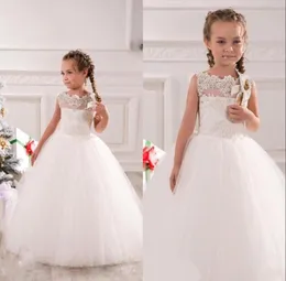 Kości słoniowej Pierwsza biała komunia Śliczna małe konkursy Tiul Ball Gown Długość Flower Girls Dresses BO9379